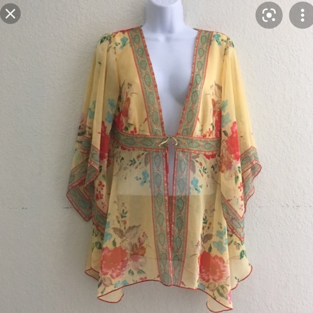 NWT Coldwater Creek Sheer Floral Kimono/Cardigan L